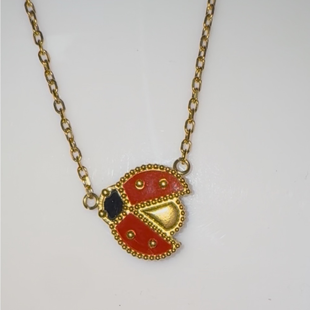 Gold-Tone Red Ladybug Pendant and Flower SET - Picture 3 of 7